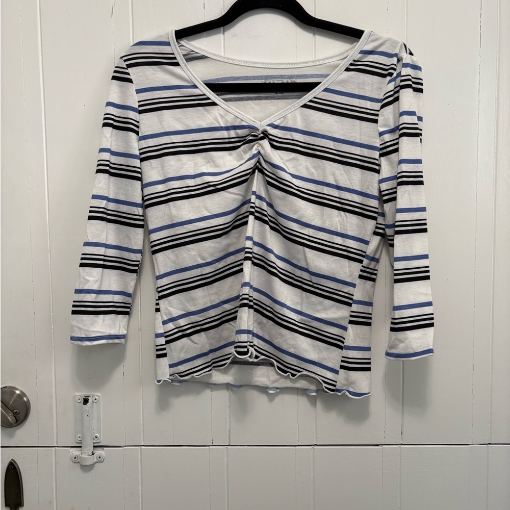 Mudd Black and Blue Striped Long Sleeve Top